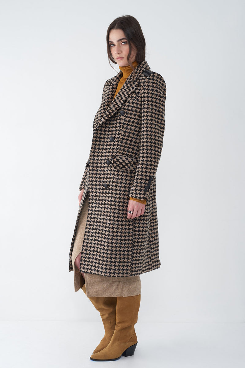 JULIE - HOUNDSTOOTH MILITARY-STYLE COAT